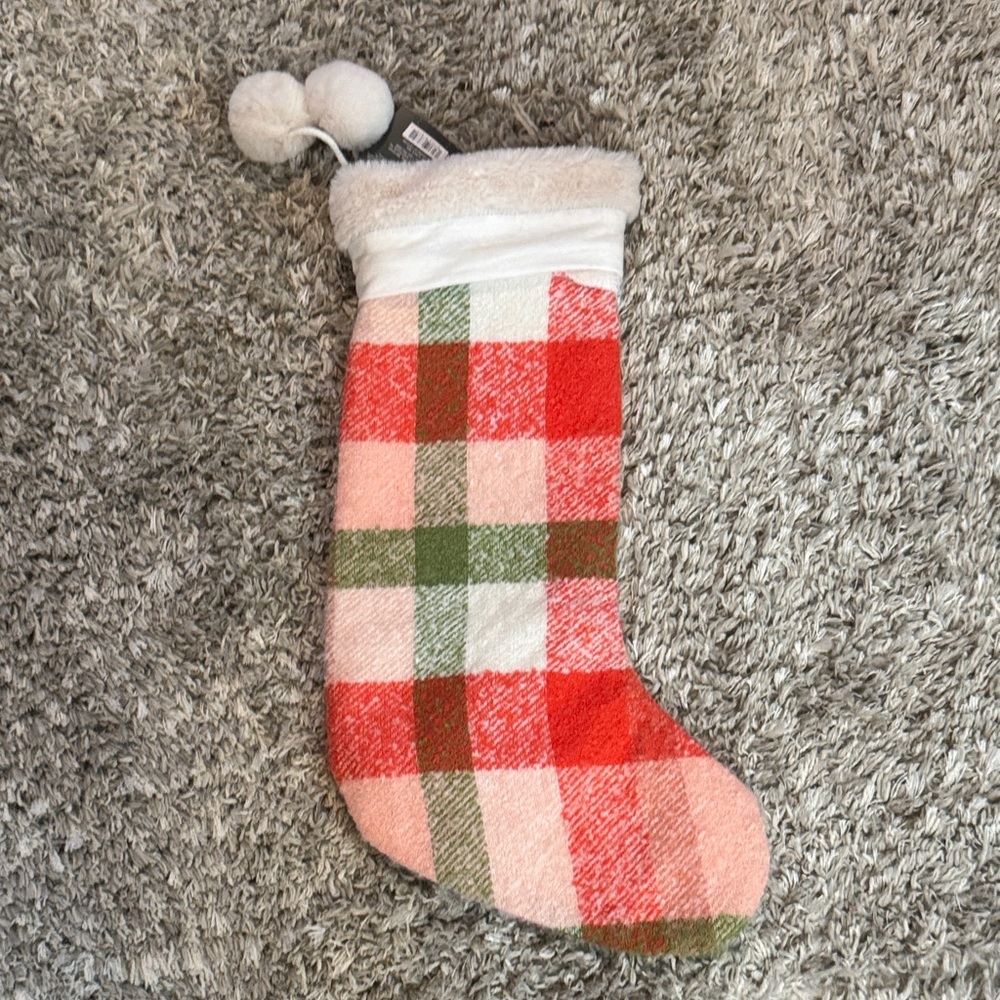 Threshold Plush Plaid Holiday Stocking in Red, Pink, Green, Cream